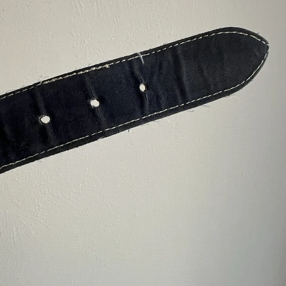 Vintage Blue Leather Southwestern Woven Inlay Belt Boho Artisan 90s Cowgirl